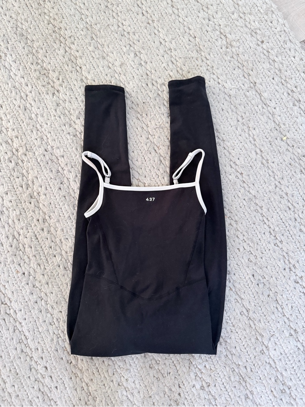 Black Strappy Leggings Jumpsuit with White Trim